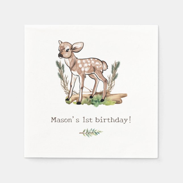 Oh Hjort Woodland Baby Hjort Birthday Pappersservett (Framsidan)