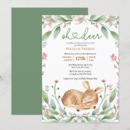 Oh Hjort Woodland Blommigt Greenery Baby Shower Inbjudningar