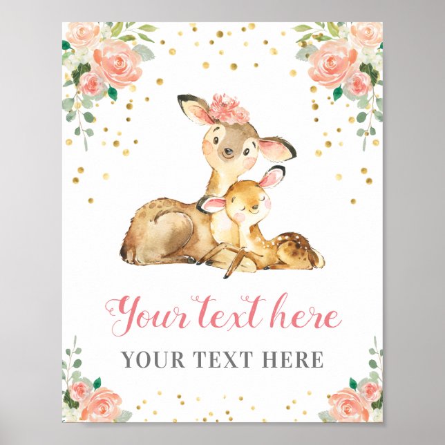 Oh Hjort Woodland Flicka Shower Customized Peach Poster (Framsidan)
