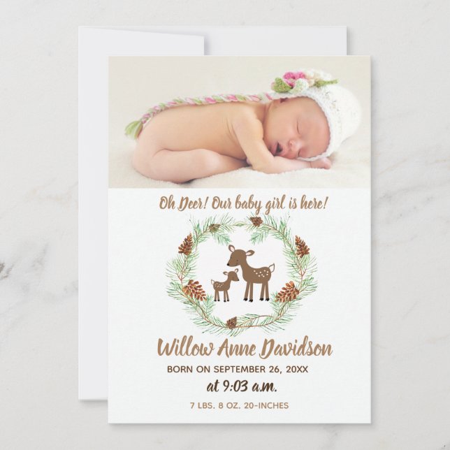 Oh Hjort Woodland Nature Photo Birth Notice Meddelande (Framsida)