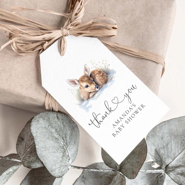 Oh Hjort Woodland Winter Baby Shower Presentetikett (Skapare uppladdad)