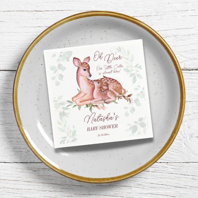 Oh hjort woodlands babydusch pappersservett (Oh deer baby shower napkins cute baby deer mother doe woodlands themed baby shower tableware)
