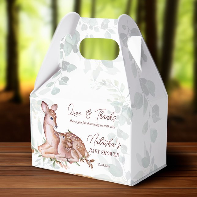 Oh hjort woodlands babydusch presentaskar (Oh deer woodlands baby shower favor box cute deer and a foal baby shower favors personalized box)