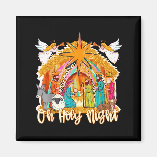 Oh Holy Night Christian Nativity Scene Christmas R Magnet (Framsidan)