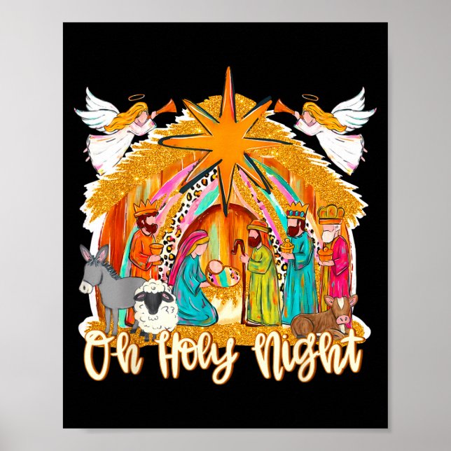 Oh Holy Night Christian Nativity Scene Christmas R Poster (Framsidan)
