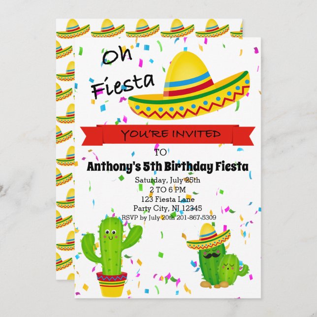 Oh inbjudan för Fiestabarns födelsedagparty (Fram/baksida)