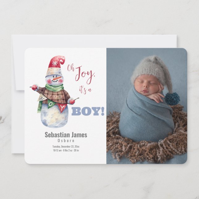 Oh Joy Photo Pojke Birth Notice Meddelande (Framsida)