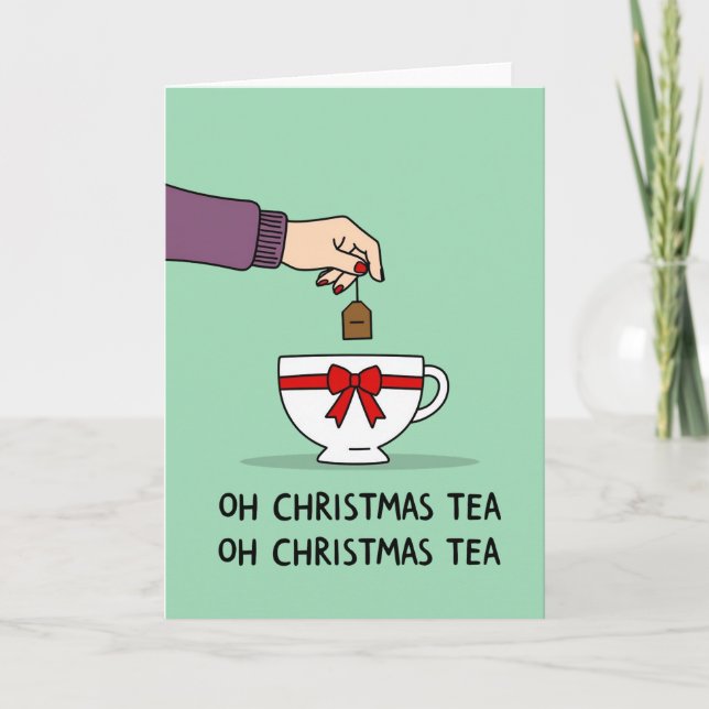 Oh jul Tea Pun Funny Julhälsningar kort (Framsida)