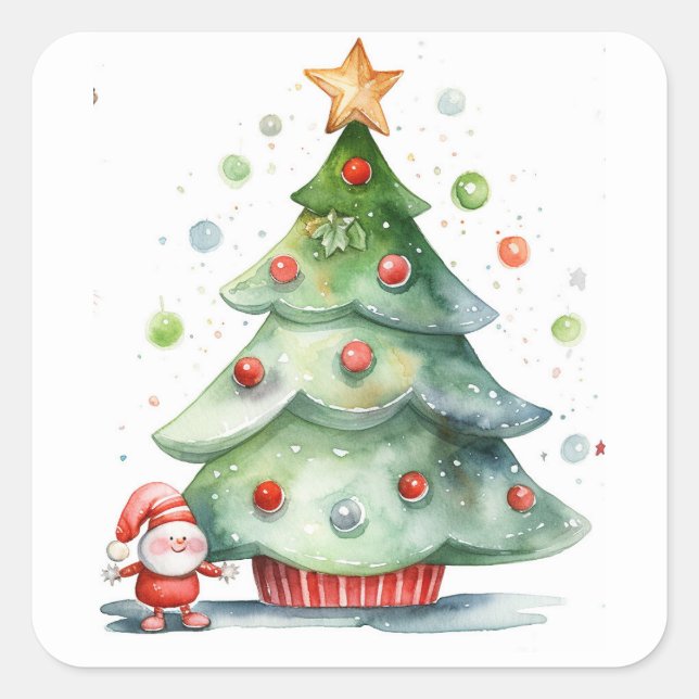 Oh julgran fyrkantigt klistermärke (Framsida)