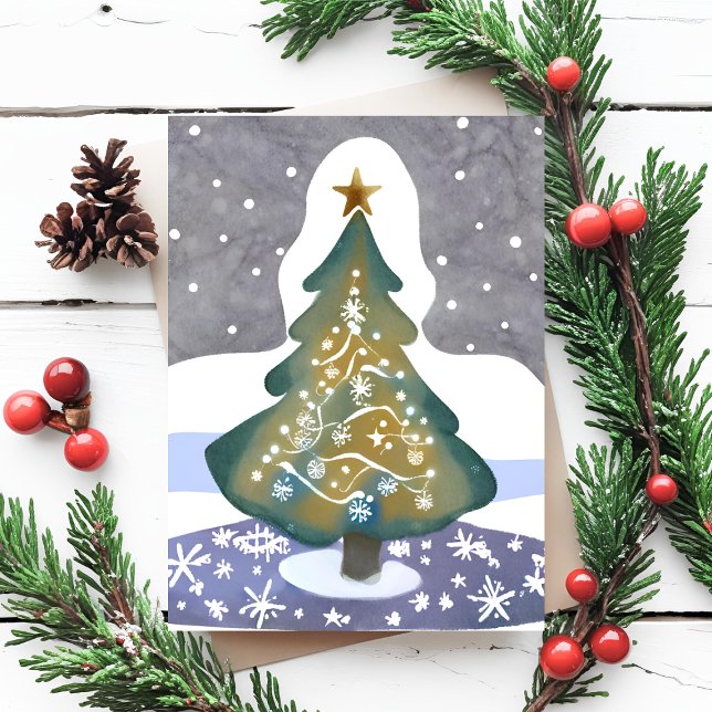 Oh Julgran | Watercolor Winter-målning Vykort (Skapare uppladdad)