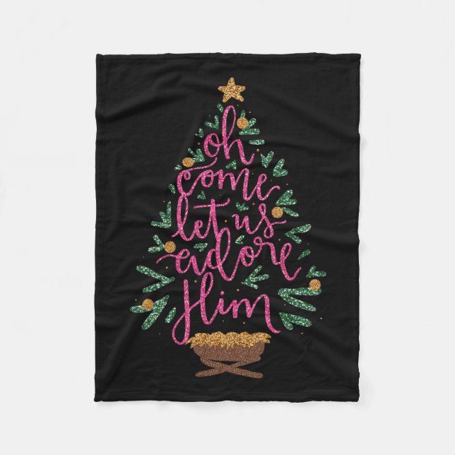 Oh Kom Låt oss Adore Him Jesus Kristus Fleecefilt (Framsidan)