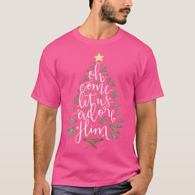 Oh Kom Låt oss Adore Him Jesus Kristus T Shirt (Framsida)