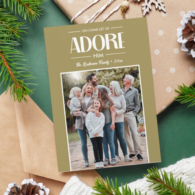Oh Kom Låt oss Adore HIM TAN Christian Photo Julkort (oh come let us adore him photo vertical religious photo family card)