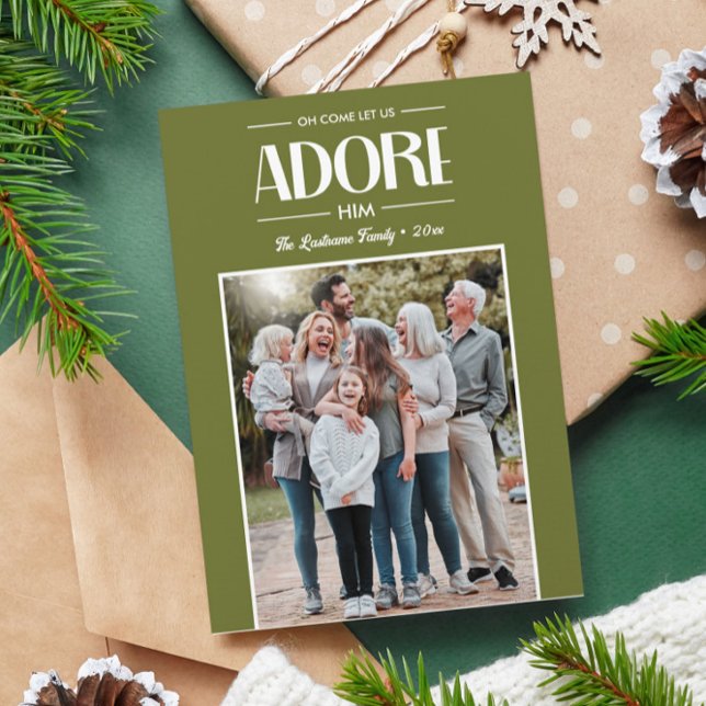 Oh Kom Let oss Adore Him SAGE Christian Photo Julkort (SAGE GREEN FAMILY KEEPSAKE PHOTO GREETING CARDS RELIGIOUS CHRISTMAS HOLIDAY)