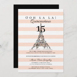Oh La Blommigt Eiffel Torn Paris Quinceañera Inbjudningar