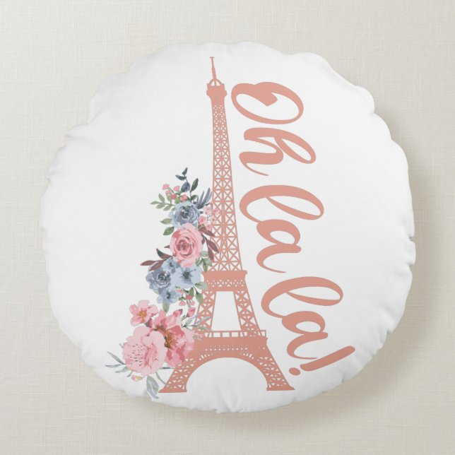 Oh La - Eiffel Torn Paris Frankrike Rund Kudde (Framsidan)