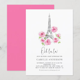 Oh la Eiffel Torn Rosa Blommigt Baby Sprinkle Inbjudningar