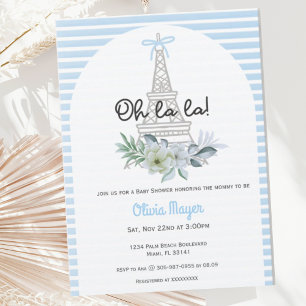 Oh La Fransk Paris Boy Blue Trendig Baby Shower Inbjudningar