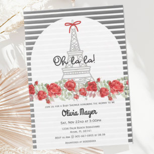 Oh La Fransk Paris Elegant Ro Baby Shower Inbjudningar