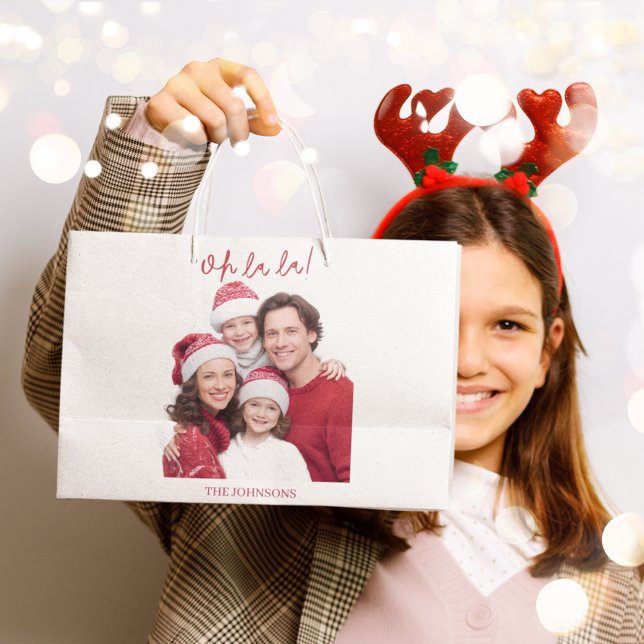 Oh La La Christmas Custom Gift Bag Family Photo (Skapare uppladdad)