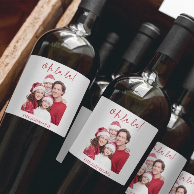 Oh La La Personalized Photo Christmas Wine Label Vinflaska Etikett (Skapare uppladdad)