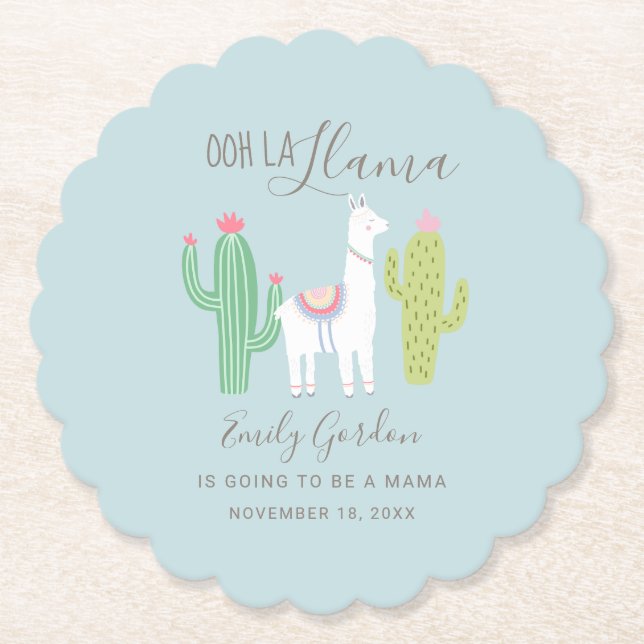 Oh La Llama Baby Shower Blue Cute Boy Underlägg Papper (Framsida)