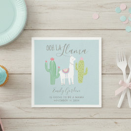 Oh La Llama Baby Shower Cute Blue & Brown Simple Pappersservett