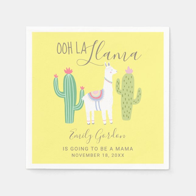 Oh La Llama Baby Shower Cute gult Brown Simple Pappersservett (Framsidan)