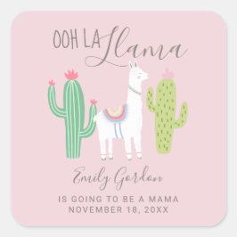 Oh La Llama Baby Shower Cute Rosa Brown Simple Fyrkantigt Klistermärke