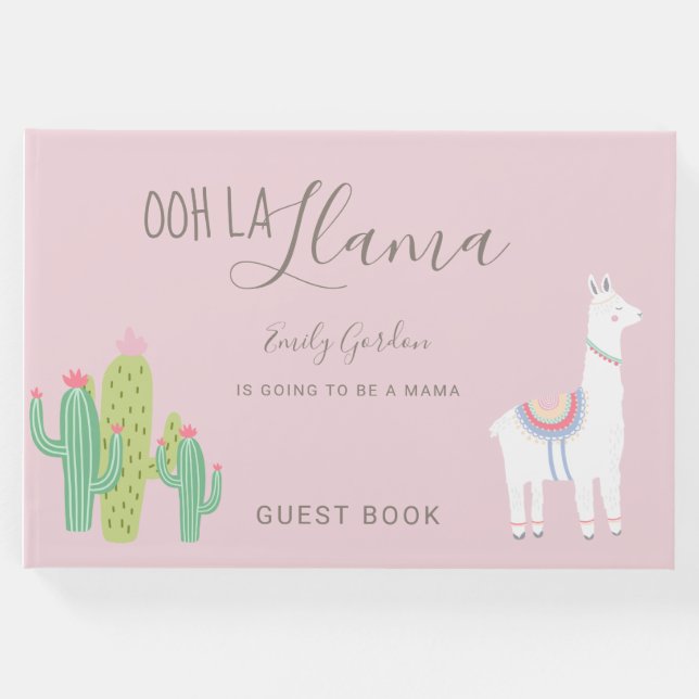 Oh La Llama Baby Shower Cute Rosa Succulents Gästböcker (Framsida)