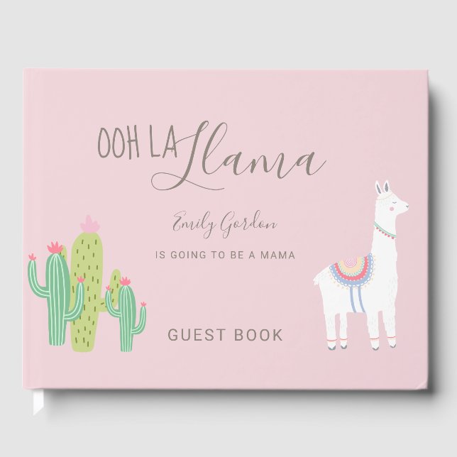 Oh La Llama Baby Shower Cute Rosa Succulents Gästböcker (Framsida)