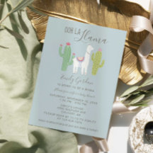 Oh La Llama Baby Shower gullblå och brun enkel