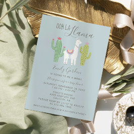 Oh La Llama Baby Shower gullblå och brun enkel Inbjudningar