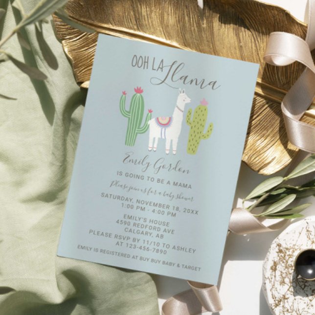 Oh La Llama Baby Shower gullblå och brun enkel Inbjudningar (Skapare uppladdad)
