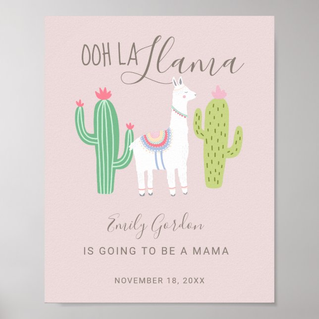 Oh La Llama Baby Shower söt flicka rosa Poster (Framsidan)