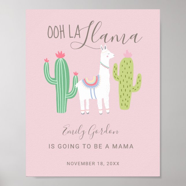 Oh La Llama Baby Shower söt flicka rosa Poster (Framsidan)