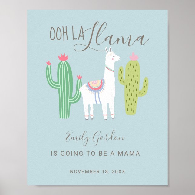 Oh La Llama Baby Shower söt pojke blue Poster (Framsidan)