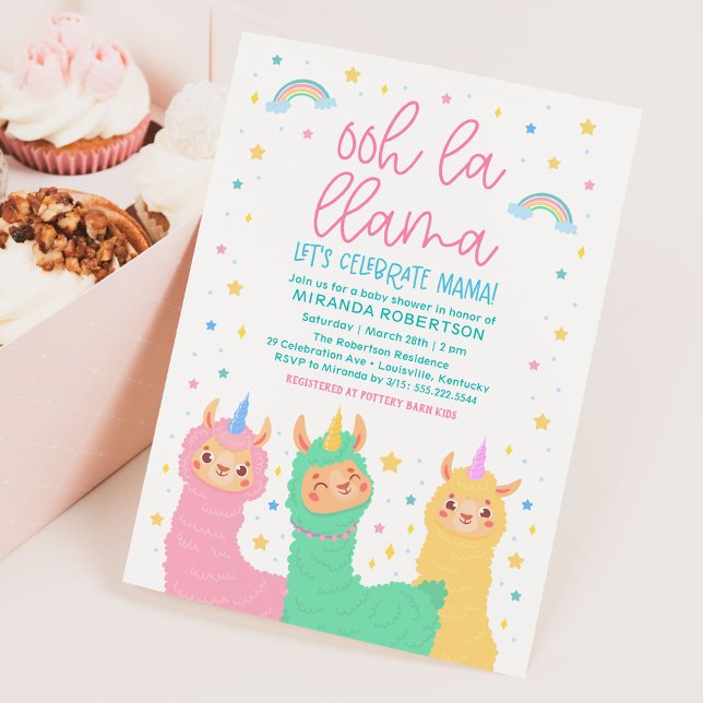 Oh La Llama Rainbow and Stars Baby Shower Inbjudningar (Skapare uppladdad)
