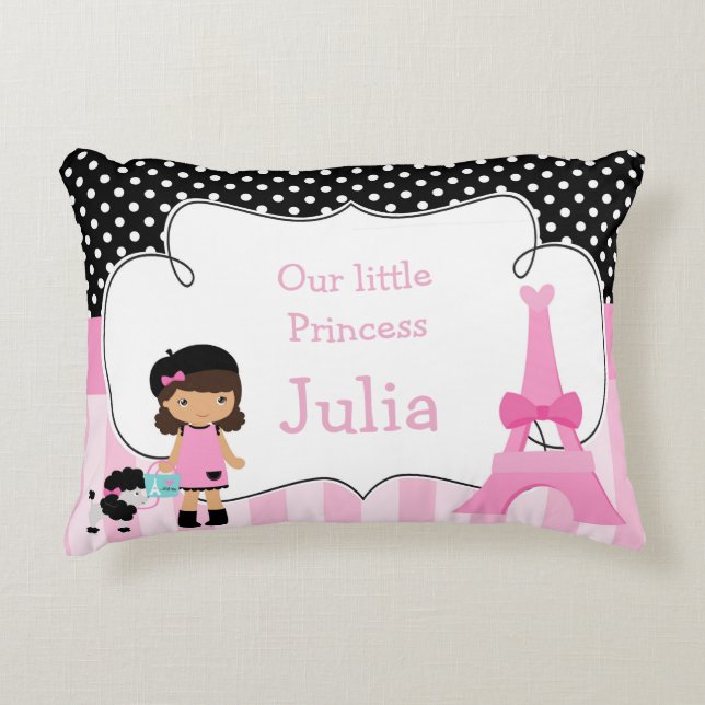 Oh la Paris Eiffel Torn Rosa och svart Prydnadskudde (Framsidan)