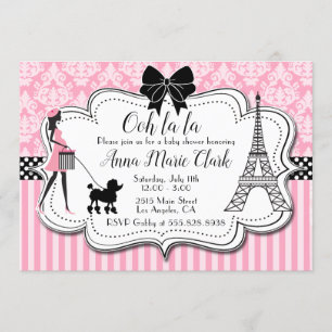 Oh la - Paris Pudel Rosa Baby Shower Inbjudningar