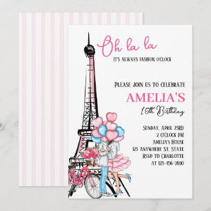 Oh la Paris Rosa Älskare Birthday bjudande Inbjudningar