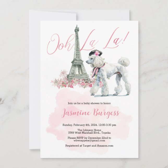 Oh La Pudel Paris Baby Shower-inbjudan Inbjudningar (Framsida)