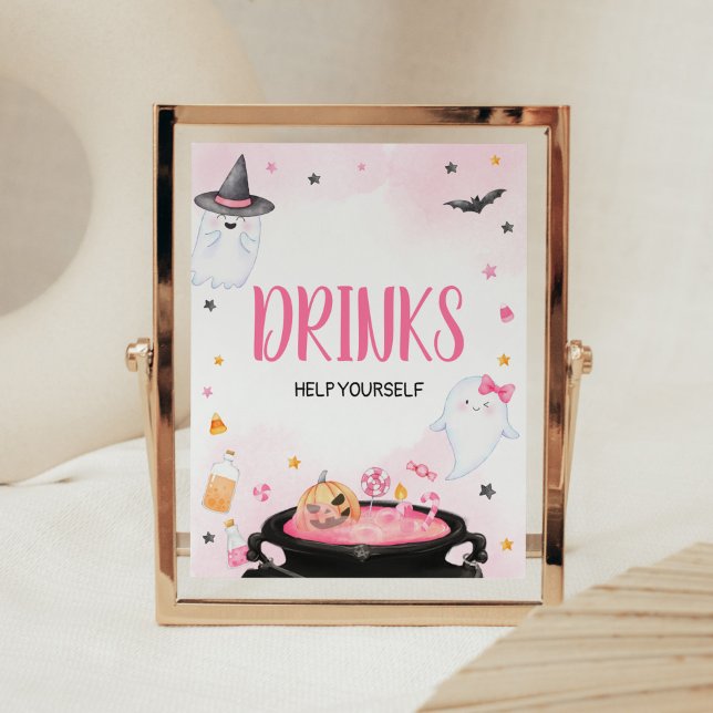 Oh Lakan Ghoul Halloween Baby Shower Drinks Poster (Pink Oh Sheet Baby Shower Drinks Sign)