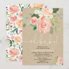 Oh lantlig kraft för flickababy shower blommigt inbjudningar