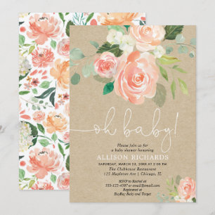 Oh lantlig kraft för flickababy shower blommigt inbjudningar
