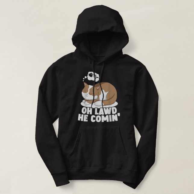 Oh Lawd he Comin' Chonk Cat Meme Tjock Kattunge Ki Hoodie (Design framsida)