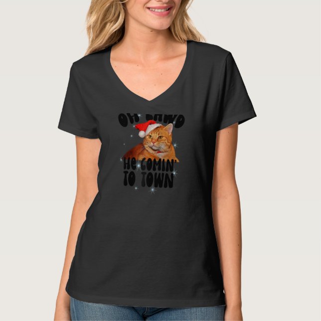 Oh Lawd he Comin' Chonk jul Cat Meme Funny F T Shirt (Framsida)