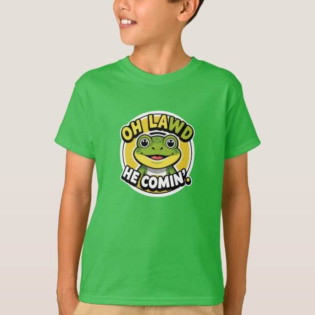 Oh Lawd he Comin’ Funny Frog T-Shirt (Framsida)