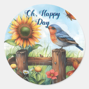 Oh Lycklig Day Bluebird and Sunblomma Sticker Runt Klistermärke
