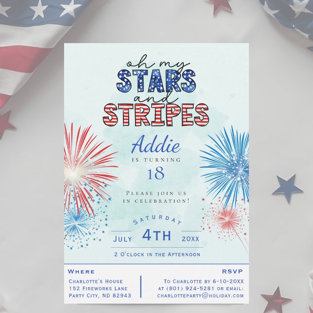 Oh My Stars och stripes juli 4e födelsedagen Party Inbjudningar (Skapare uppladdad)